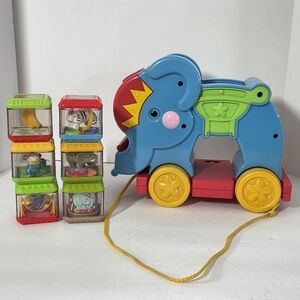 Fisher Price Peek A Blocks Poppity Pop Elephant Musical Toddler Toy Vintage 2004